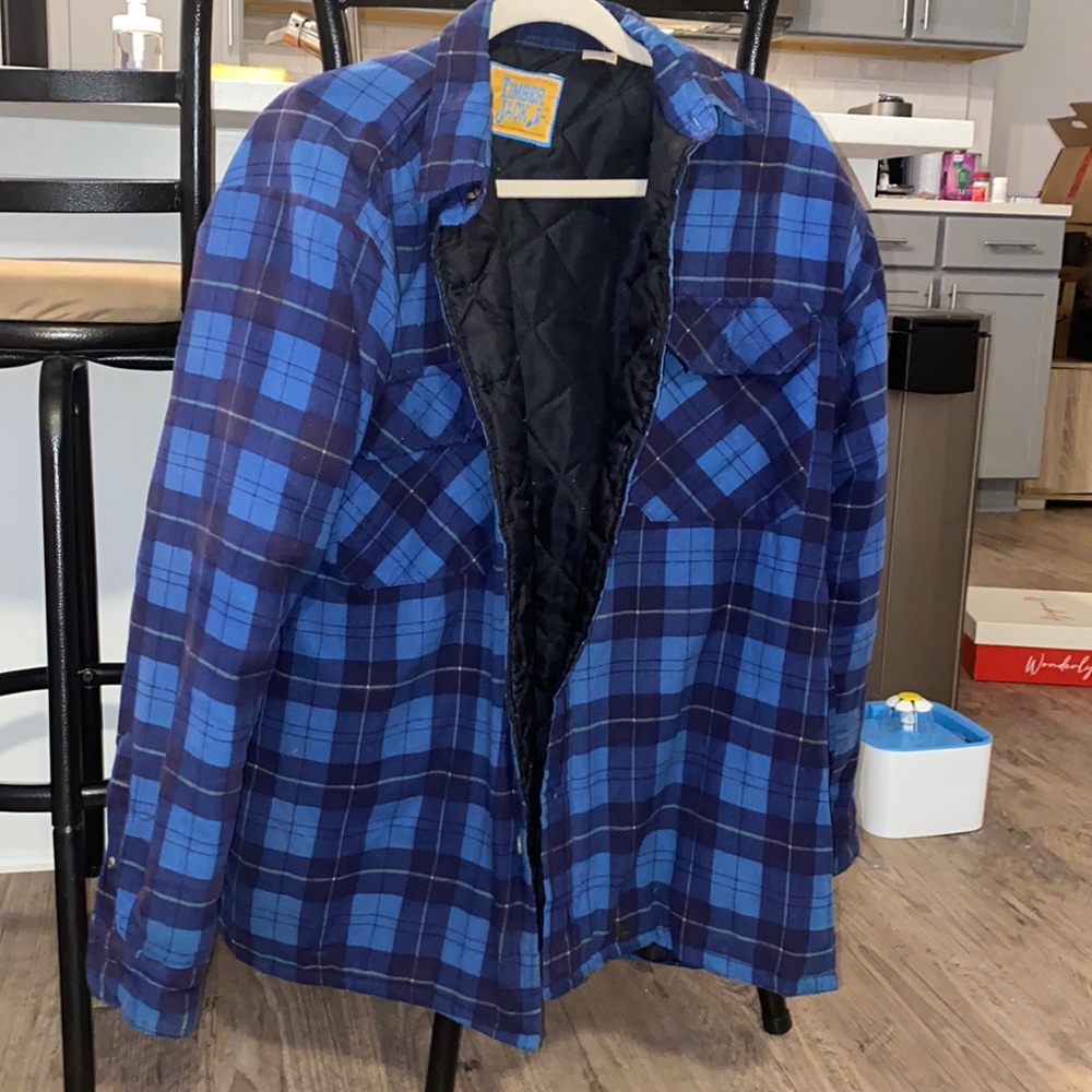 Vintage Timber Jack Men’s Blue and Black Flannel Jacket